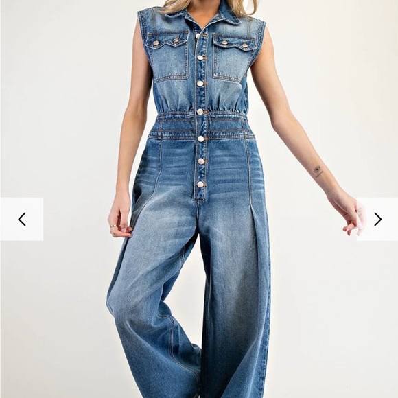 NWT Sleeveless Wide-Leg Denim Jumpsuit - Snow Washed Blue - Picture 2 of 8